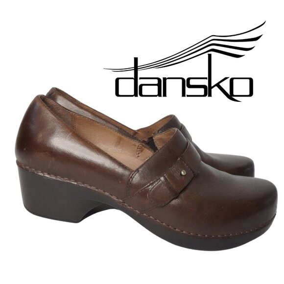 Dansko, Leather Tenley Clog Slip-on Shoes, Brown - Picture 1 of 9